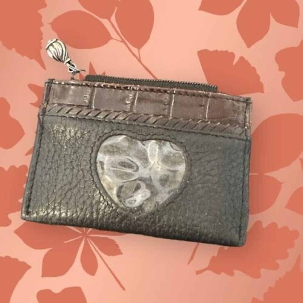 Brighton Collectibles Card Wallet Be Coin‎ Purse Black Brown Silver Pull Heart